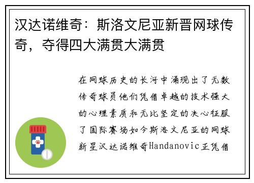 汉达诺维奇：斯洛文尼亚新晋网球传奇，夺得四大满贯大满贯