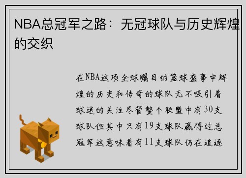 NBA总冠军之路：无冠球队与历史辉煌的交织